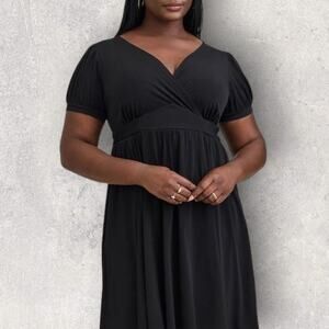 Torrid Dress Plus Sz 5 Black Mini Studio Knit Surplice Faux Wrap Pockets Stretch